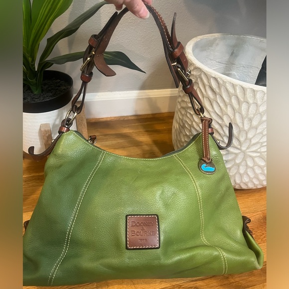 EUC Vintage Dooney & Bourke Hobo Whipstitch Leather Shoulder Handbag Apple Green - Picture 4 of 11